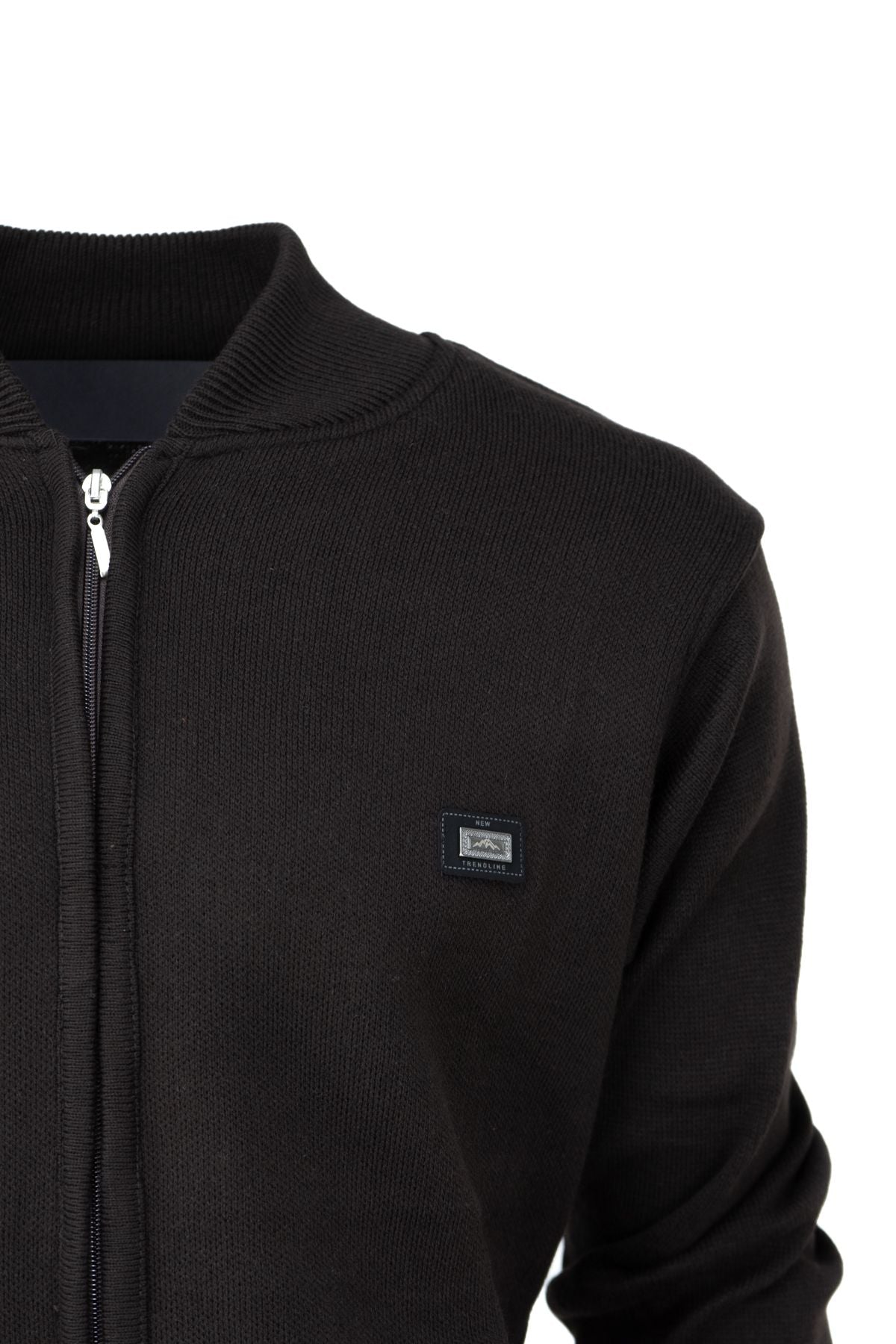 Erkek Kışlık Kalın Pamuklu Örme Triko Hırka Fermuarlı CepliTam Kalıp Hakim Yaka Arma Motifli